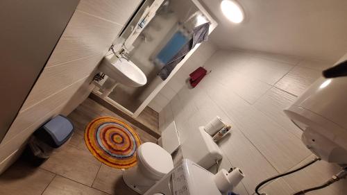 an overhead view of a bathroom with a toilet at Divine Lake House in Motnik