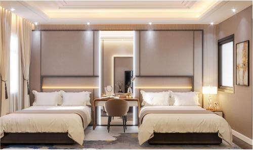Ένα ή περισσότερα κρεβάτια σε δωμάτιο στο Halong Lavender Hotel