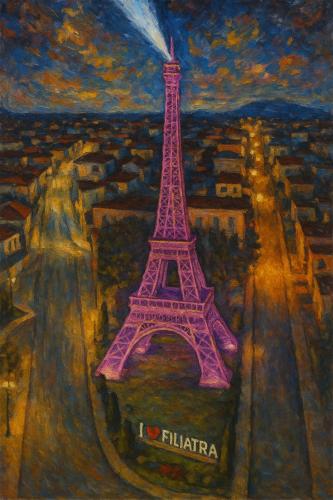 an oil painting of the eiffel tower at Super renovated maisonette - Σούπερ ανακαινισμένη μεζονέτα in Filiatra