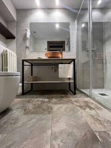 a bathroom with a sink and a shower at Fonda Carrera in Labuerda