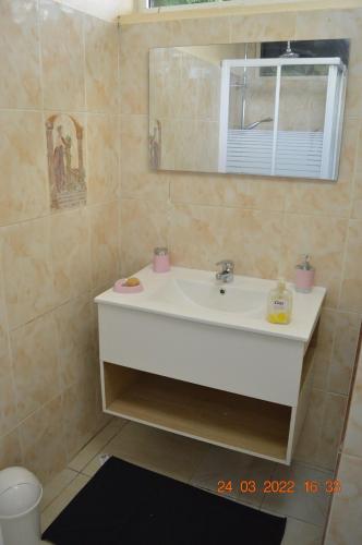 a bathroom with a sink and a mirror at Villa nana in Pointe-Noire