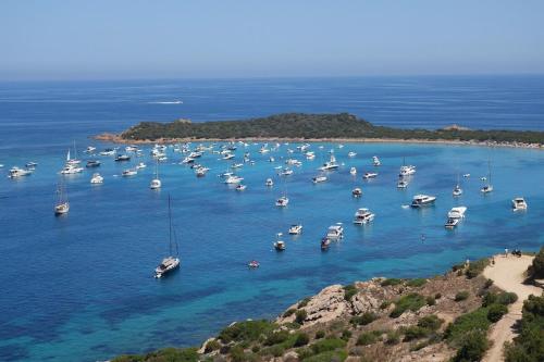 a group of boats in a harbor in the ocean at Capo Coda Cavallo, vacanze nella casa Il Maestrale in Capo Coda Cavallo