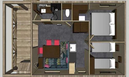 un plan d'étage d'une maison avec un chat dans l'établissement Cabane 3 étoiles - Piscine - eeedda, à Guérande