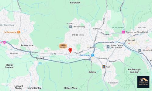 a map of the city of jerusalem with a red marker at Cotswolds-Stroud-Comfy 4 bed house-Sleeps 10-Free Parking-Wifi in Ebley