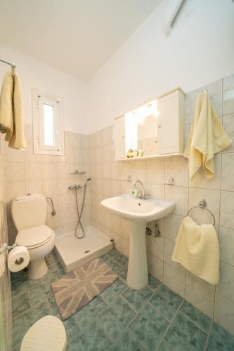 a bathroom with a toilet and a sink at Penny's Studios in Agia Effimia