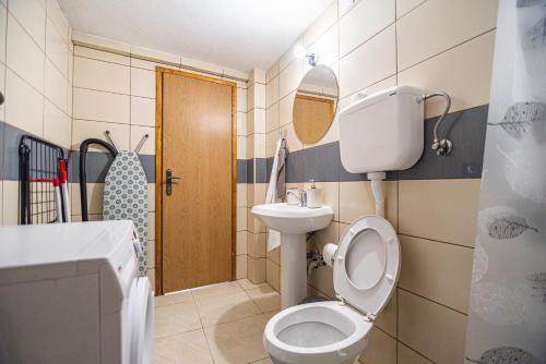 a bathroom with a toilet and a sink at Arija Stone House - Rural Studio Apartment in Nikšić