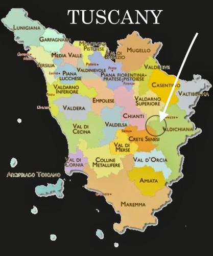 a map of the italian region of tuscany at CASA VASARI Holiday Suites TUSCANY in Lucignano