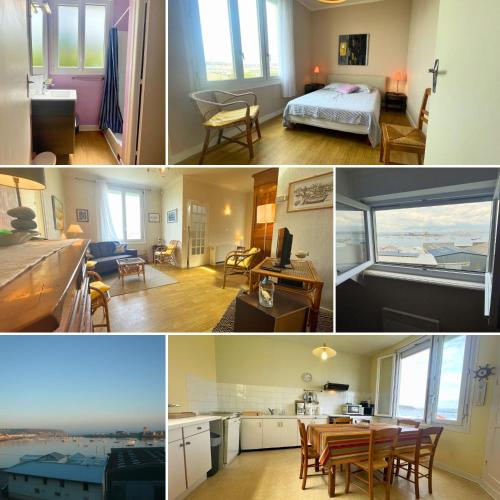 un collage de photos d'une chambre et d'un salon dans l'établissement Ker Terny - vue mer - port à pieds, à Camaret-sur-Mer