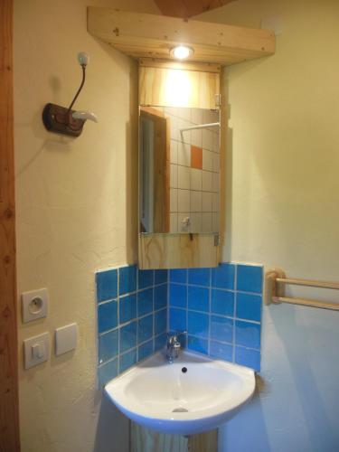 une salle de bain avec un lavabo et un miroir dans l'établissement Gite 33m2, Vue Sur Le Vercors, à Vinay