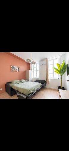 - une chambre avec un lit et une plante dans l'établissement Vieux-port Gare St Charles Le Ramsès, à Marseille