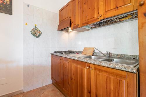 kuchnia z drewnianymi szafkami i zlewem w obiekcie Casa Nicoletta w mieście Villasimius