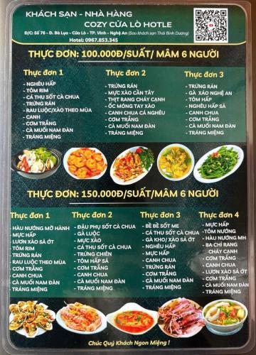 a menu for a nepalese restaurant with bowls of food at Cozy Cửa Lò Hotel in Vinh