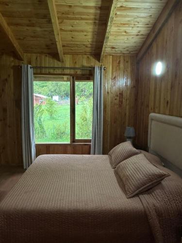 a bedroom with a large bed with a window at Casa junto a Ojos del Caburgua in Pucón
