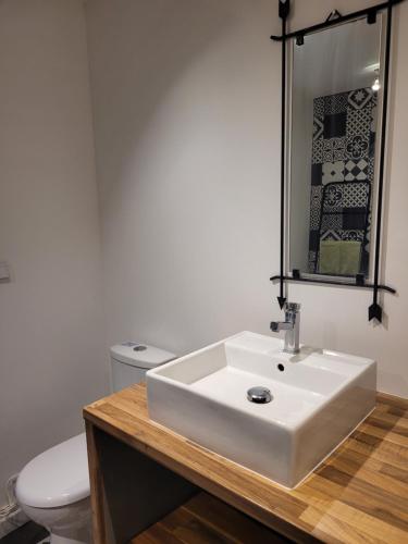 a bathroom with a white sink and a toilet at L'Annexe de Steph in Loulans-Verchamp