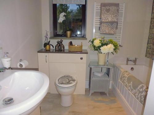 ein Badezimmer mit Toilette, Waschbecken und Badewanne in der Unterkunft Wonderful Picturesque Countryside Cottage in Bloxham