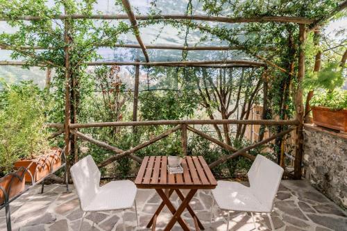 a patio with a wooden table and two chairs at Villa San Lorenzo in Scala