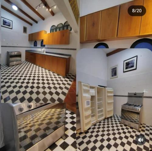 eine große Küche mit Schachbrettboden in der Unterkunft Casa Paula Acosta in Rodadero