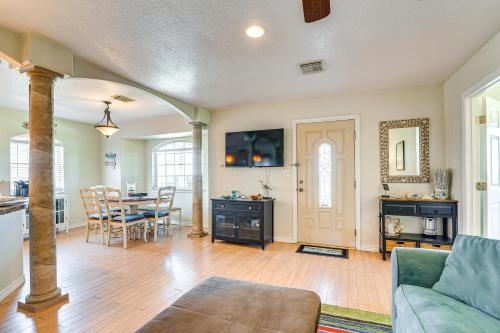 a living room with a couch and a table at Intracoastal Views and Deck Surfside Beach Home in Surfside Beach