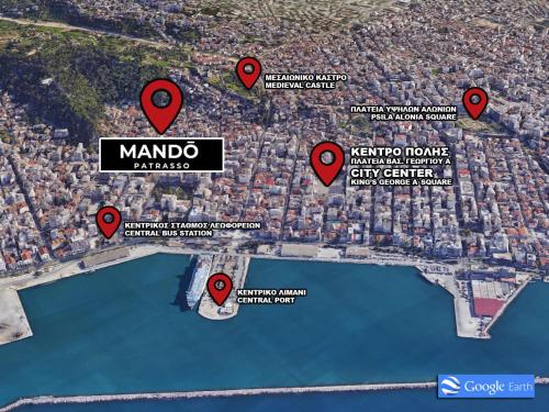 a map of the marido islands with red markers at MANDO PATRASSO - Clasical apartment in the center of Patras with free parking in Patra