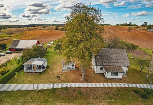 an aerial view of a house and a tree at Sodyba Po liepom in Krikštonys