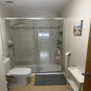 a bathroom with a shower with a toilet and a sink at Vista Verde in Murcia
