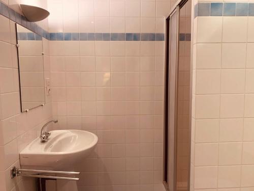 a bathroom with a sink and a shower at Ferme de Jeanleix in Sauxillanges