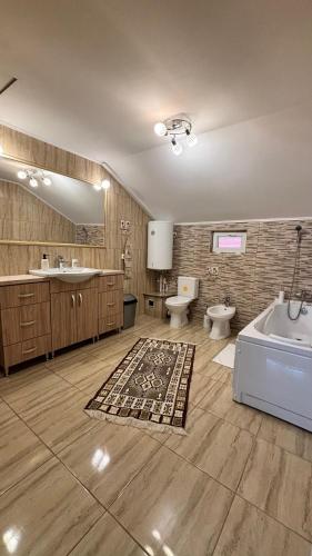 a bathroom with a tub and a toilet and a sink at IMPERIUM DK VILLA in Remuş