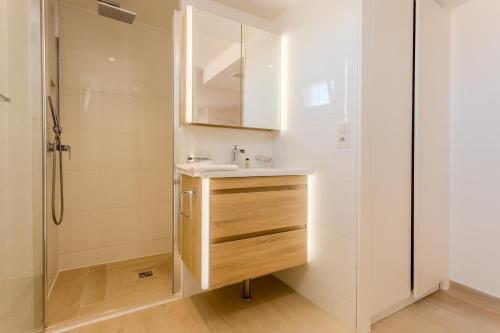 a bathroom with a sink and a shower at Traverse Des Artistes in Cannes