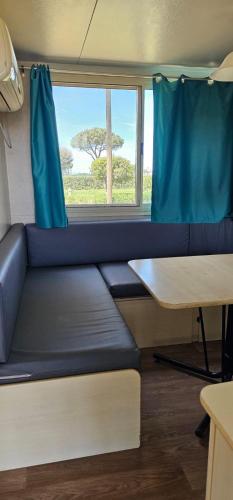 a couch in a room with a table and a window at STELLA MARINA campling in Casa Franciana