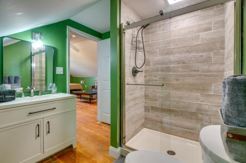 a bathroom with a shower and a sink at Near Wineries Country Condo in New Haven in New Haven