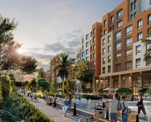 a rendering of a street in a city with buildings at غرفة ماستر بتراس سكن العاصمة in Kafr ash Sharā‘inah