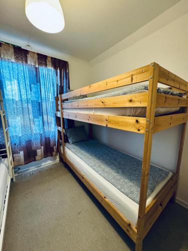 a bedroom with two bunk beds in a room at Hässlebogården Turist & Konferens in Mariannelund