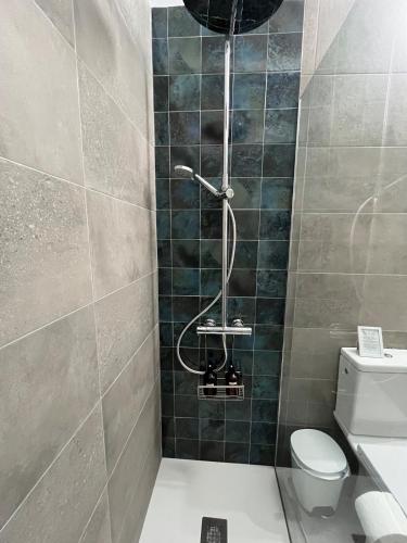 a bathroom with a shower with a toilet in it at Los Abuelos Vivienda Vacacional in Valverde