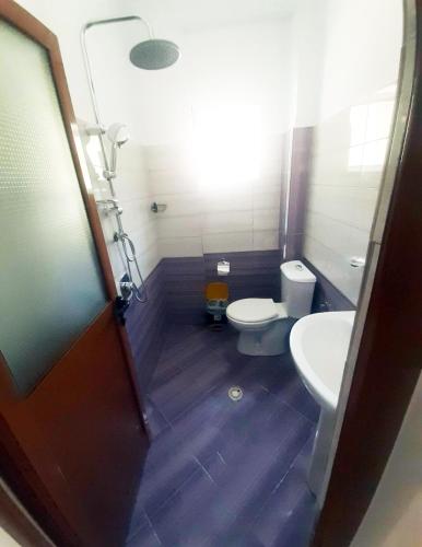 a bathroom with a toilet and a sink at Vila Romeo in Borsh