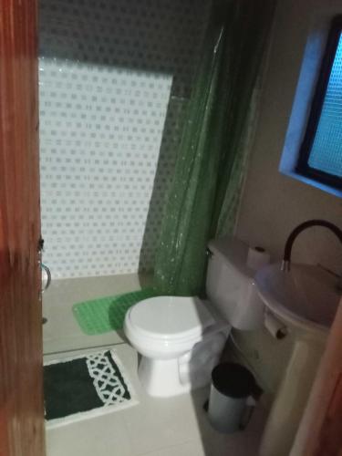 a bathroom with a white toilet and a sink at Glampin la esperanza vista al embalse in Guatavita