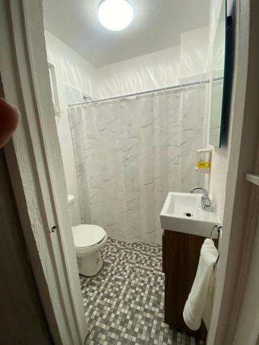 a bathroom with a toilet and a sink at Hotel Posada Jardín Aguascalientes in Aguascalientes