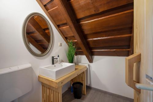 a bathroom with a sink and a mirror at Family friendly house with a swimming pool Varazdin Breg, Zagorje - 24411 in Sveti Ilija