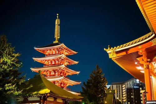 a lit up pagoda in a city at night at オグラビル 203 in Tokyo