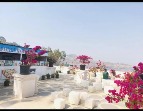 パンチガニにあるHotel Greek Glory,Panchganiの鉢植えの花の群れ