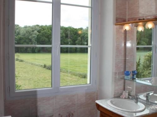 a bathroom with a sink and a large window at Maison XIXe, grand jardin clos, au cœur des vignobles, près de Chinon et de la Loire à Vélo - FR-1-381-445 in Beaumont-en-Véron