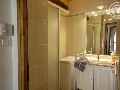 Bilik mandi di Charmant Gîte 16e Siècle avec Cheminée, Terrasse et Jardin, Proche Ski et VTT, Wifi Inclus - FR-1-496-101