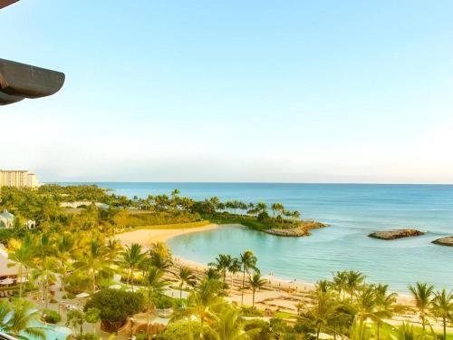 an aerial view of the beach and ocean at Aulani, Disney Vacation Club Villas in Kapolei