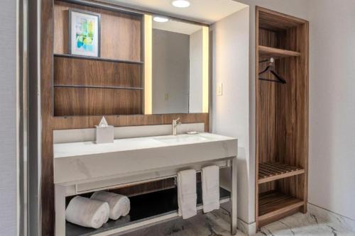 a bathroom with a white sink and a mirror at Valley Forge Casino Resort in King of Prussia