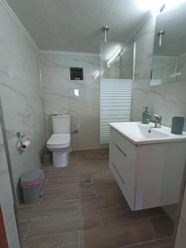 a white bathroom with a toilet and a sink at Dolphin Paradise Sozopoli in Sozopoli
