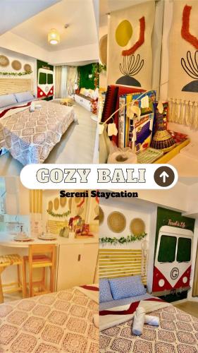 un collage de cuatro fotos de un dormitorio y una habitación en Cozy Bali, en San Fernando