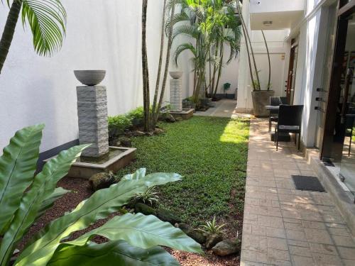 a garden with grass and plants next to a building at D Villas in Colombo