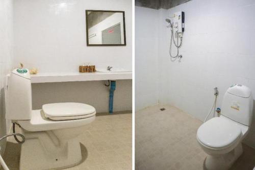 two pictures of a bathroom with a toilet and a sink at OYO 674 Greenery Home in Ranong