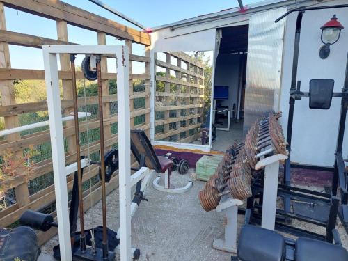 Rõdu või terrass majutusasutuses Dream Tiny House or Luxus Tent with pool