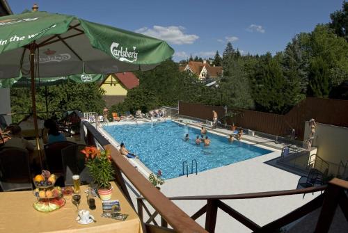 a large swimming pool with people in it at ALFA Hotel & Wellness Miskolctapolca in Miskolctapolca