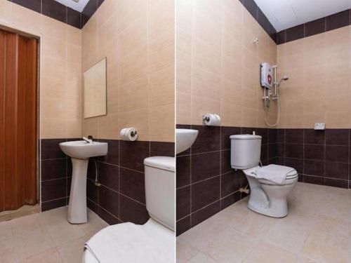 two pictures of a bathroom with a toilet and a sink at Super OYO 1114 Neo Pegasus Hotel in Segamat
